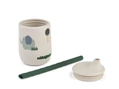 Liewood safari sandy mix børnekop med sugerør Ellis silikone